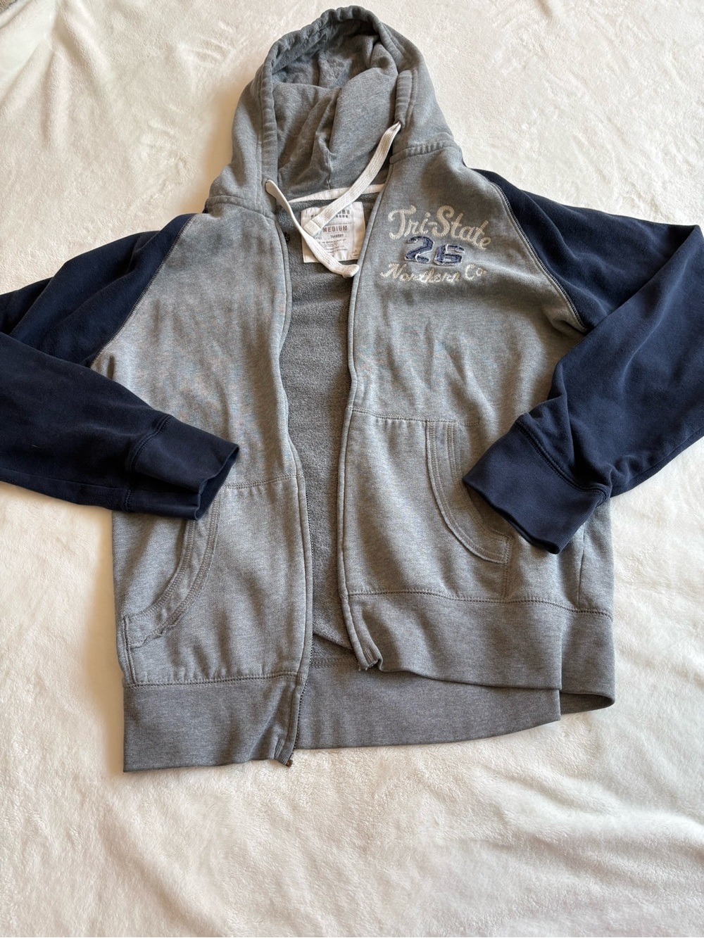 Retro Tri State Grey & Navy Zip Hoodie